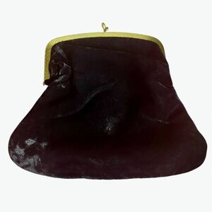 Vintage 1940’s-50’s Black Velvet/Gold Evening Bag with Pastel Pink Lining